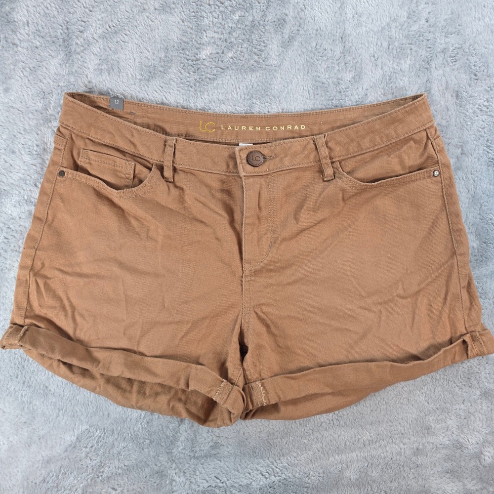 LC Lauren Conrad Women 12 Brown Shorts Cuffed Denim Stretch Mid Rise Casual